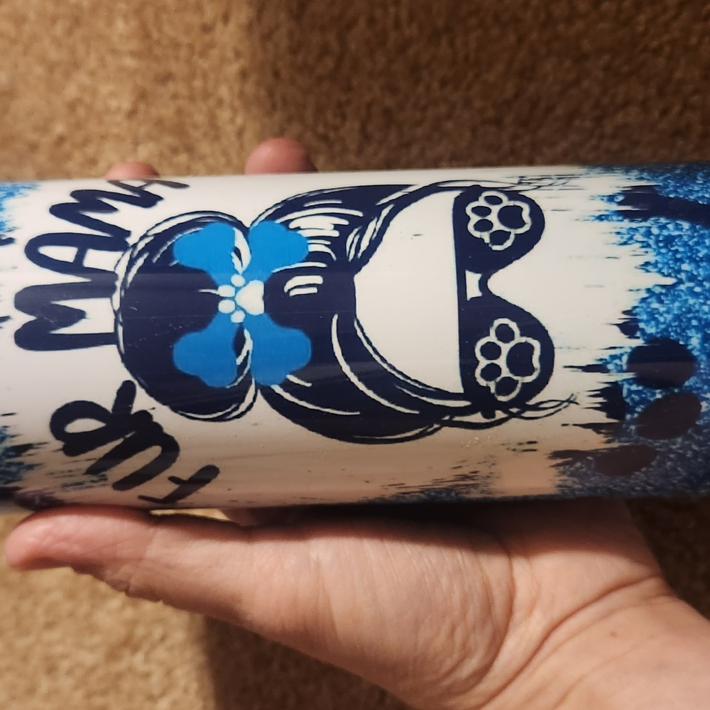 Blue and White Fur Mama Tumbler